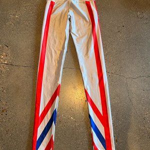 Goldsheep leggings, XS.  White with retro patriotic red and blue striping.
